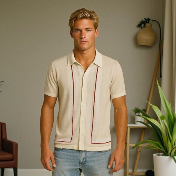 Abercrombie & Fitch Other - Abercrombie & Fitch Men Medium Beige Knit Button Polo Shirt Preppy Retro Minimal